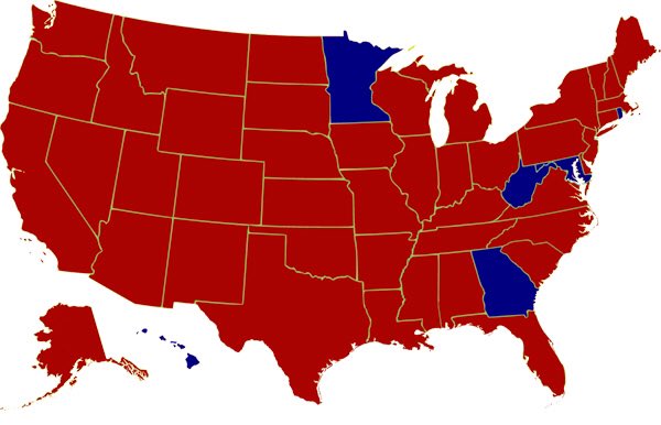 InstantA77's tweet photo. 1980 Gallup Poll 2 wks before election had Reagan -8 to Carter..This was final electoral map..Keep fighting!! #TrumpPence16 @KellyannePolls https://t.co/V3j5kQBTRO