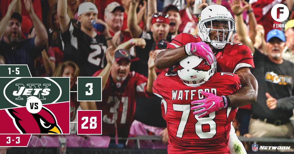 nflnetwork's tweet photo. Cardinals win big at home and pull to .500! #NYJvsAZ https://t.co/RfLMiPDPSc