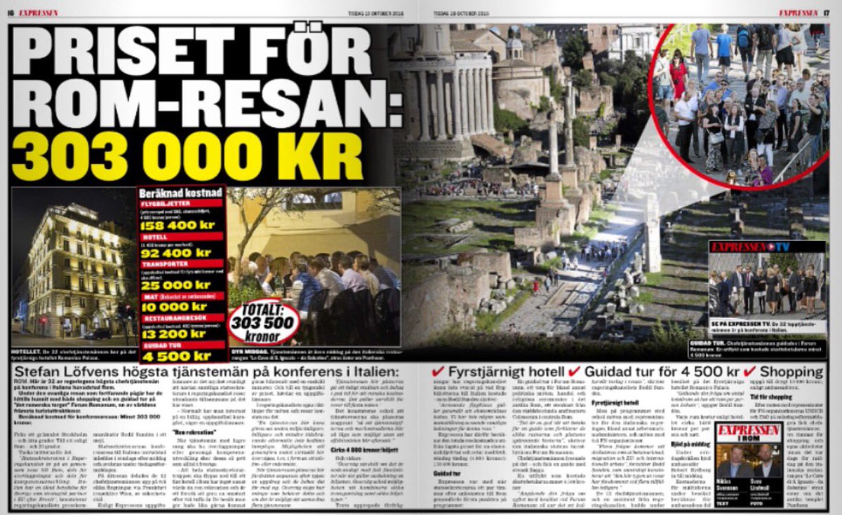 niklassvensson's tweet image. EXPRESSEN AVSLÖJAR: Regeringens statssekreterare på konferensresa i Rom - för minst 303000 kronor