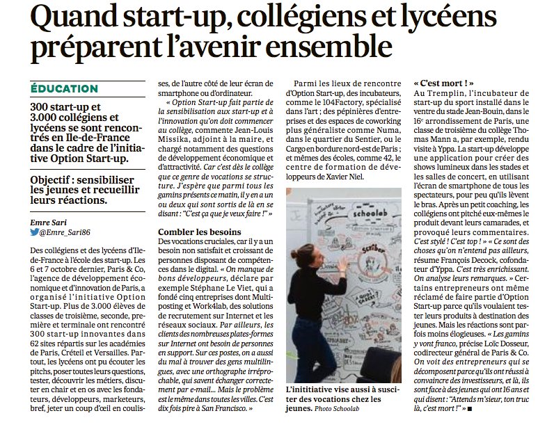 Bravo @Parisandco1, collégiens et lycéens dans les startup, on est partant pour le faire en <a href="/Occitanie/">Région Occitanie</a>  <a href="/kamelchibli/">Chibli Kamel</a> <a href="/NadiaPellefigue/">Nadia Pellefigue</a> !