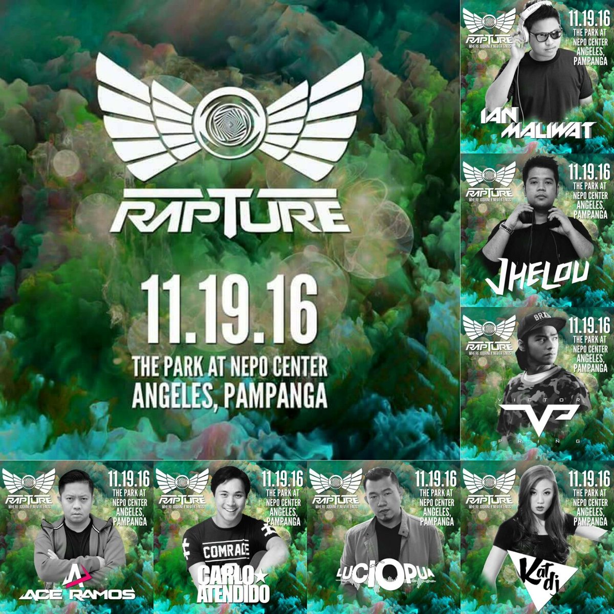 Line up for Rapture PH Pampanga

See you all on 11.19.16
The Park at Nepo Center
Angeles Pampanga

#RAVEph
#RAPTUREph
#Pampanga
