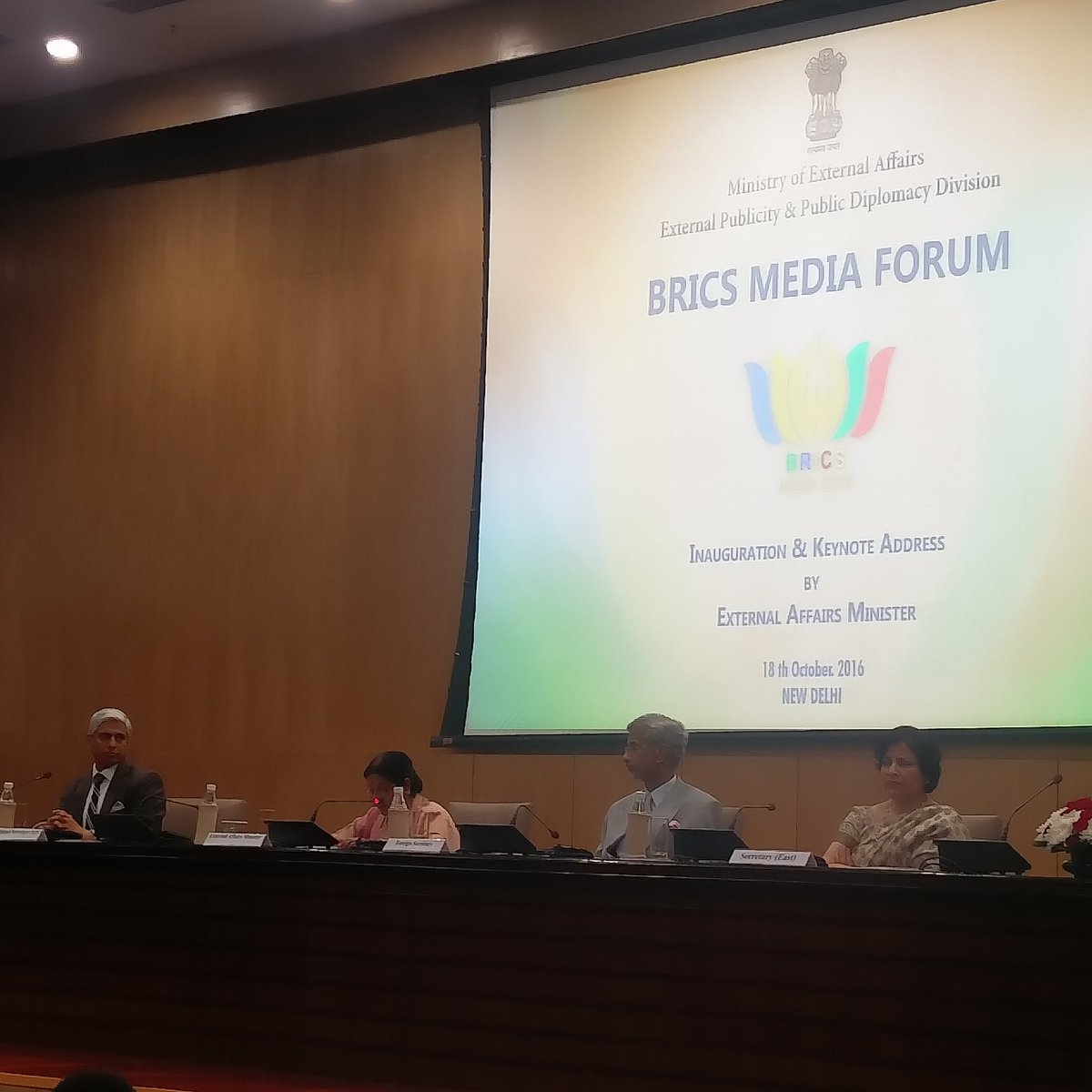 Randhir Jaiswal (@meaindia) on Twitter photo EAM begins speech at <a href="/BRICS2016/">BRICS 2016</a> Media forum:It's an opportunity fr review & evaluation,for marking 1 more milestone along our common journey EAM begins speech at <a href="/BRICS2016/">BRICS 2016</a> Media forum:It's an opportunity fr review & evaluation,for marking 1 more milestone along our common journey