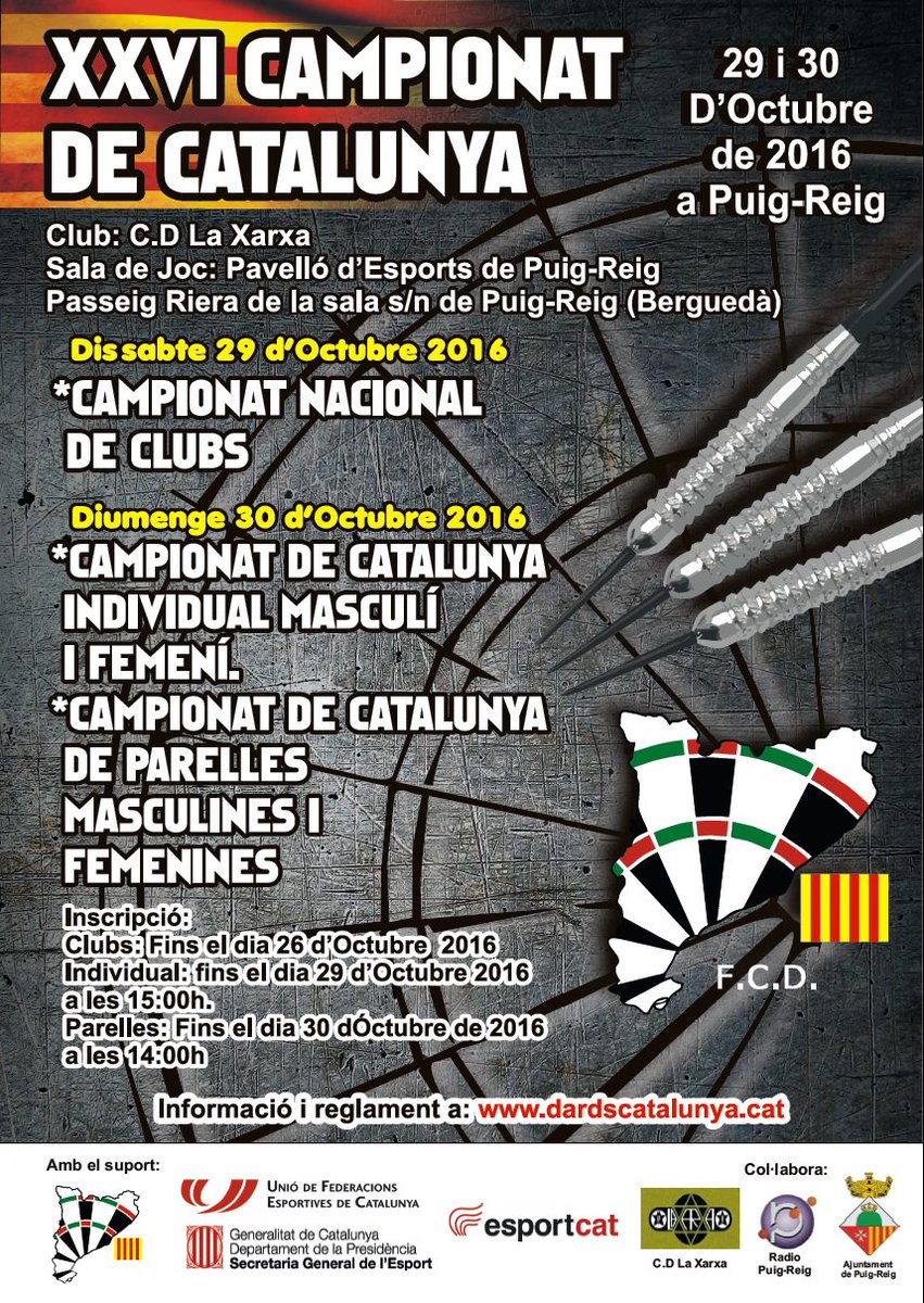 FCDards's tweet photo. XXIV Catalonia National Championship 2016
@wdfdarts @Winmau #winmauworldmasters #masterdarts #darts #catalunya https://t.co/x5SLGd6od3