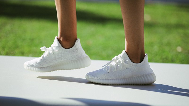 yeezy triple white on feet