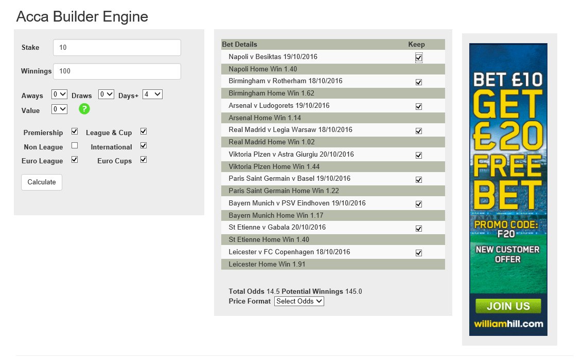 Long list for this week. Give the engine a go on the #Accabuilder website #football #BettingTips #BetOfTheDay