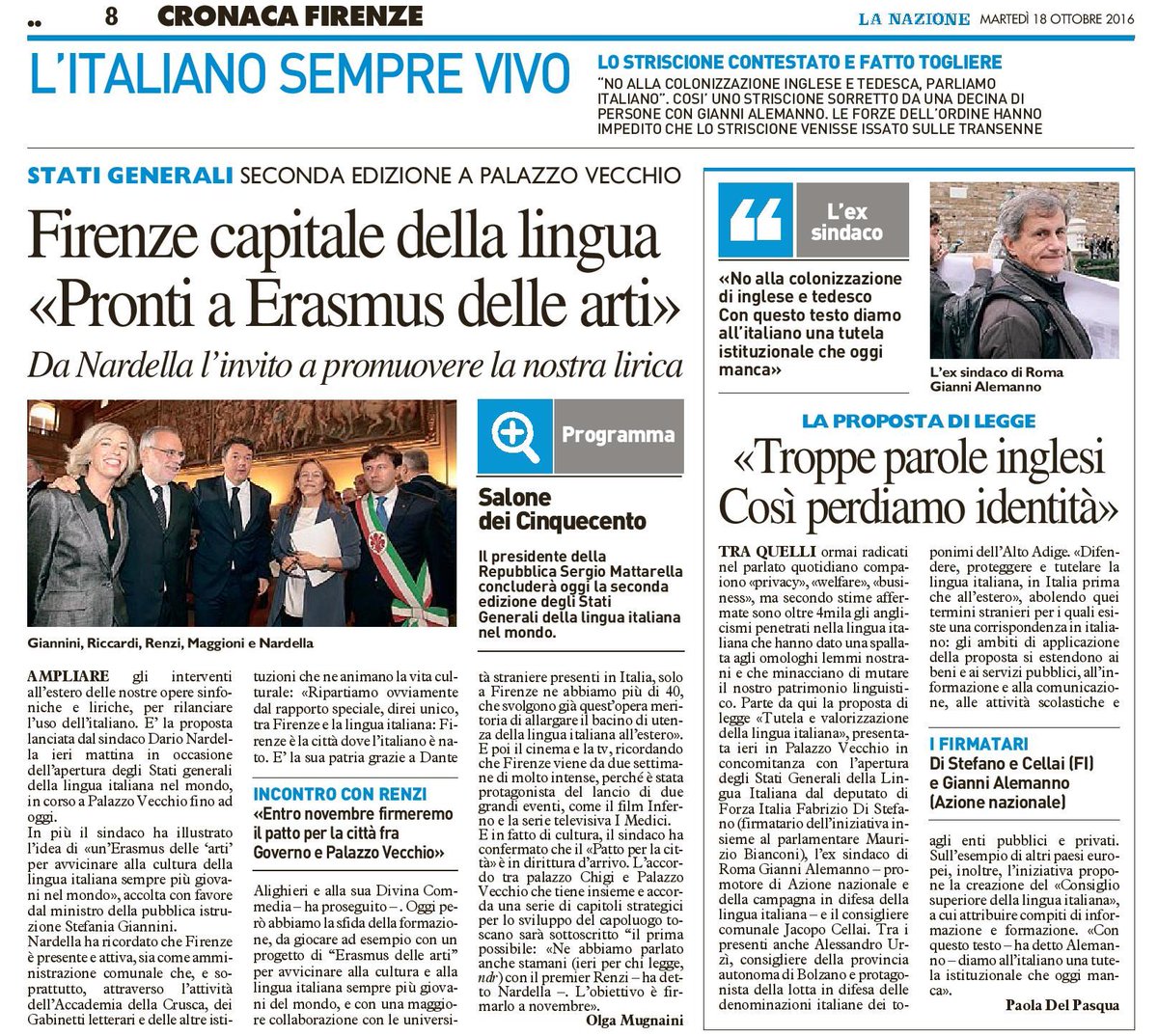 AlemannoTW's tweet photo. Protesta e legge a difesa dell'italiano: La Nazione, Corriere Fiorentino, Corriere dell'Alto Adige e Messaggero #statigeneralilinguaitaliana https://t.co/jG1dGSb3j0