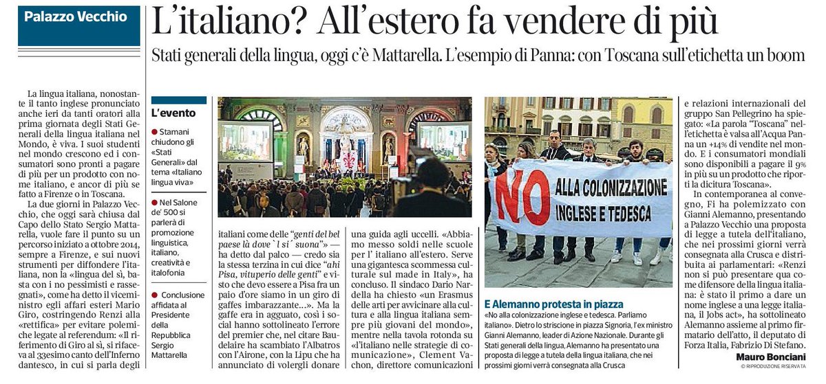 AlemannoTW's tweet photo. Protesta e legge a difesa dell'italiano: La Nazione, Corriere Fiorentino, Corriere dell'Alto Adige e Messaggero #statigeneralilinguaitaliana https://t.co/jG1dGSb3j0
