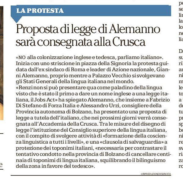 AlemannoTW's tweet photo. La nostra incursione fiorentina di ieri in difesa dell'italiano su Il Tempo, Libero e Repubblica #statigeneralilinguaitaliana https://t.co/NTqWoDBmwE