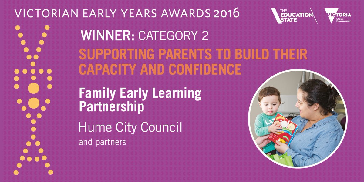 VicGovDE's tweet photo. Winner of the award for Supporting Parents To Build Their Capacity and Confidence: Hume City Council! @HumeCityCouncil #2016VEYA https://t.co/2xrA7LFvai