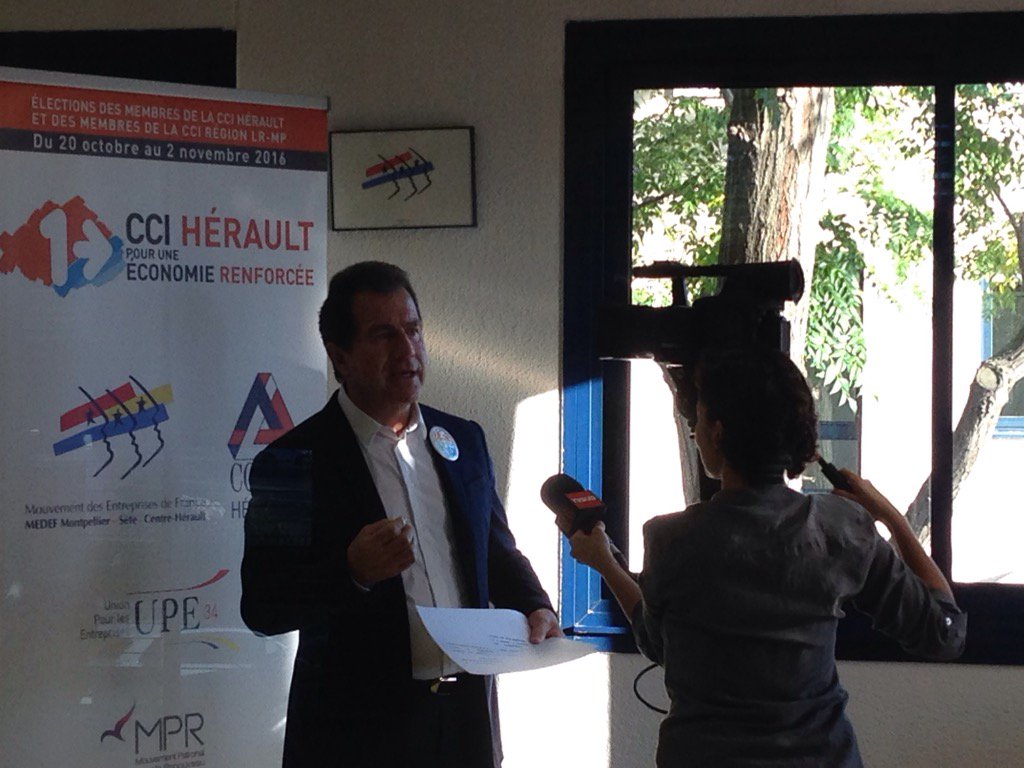 ADeljarry's tweet photo. Interview André #DELJARRY @TVSud @1CCIHerault #electionCCI2016 https://t.co/E5kUUIVemQ