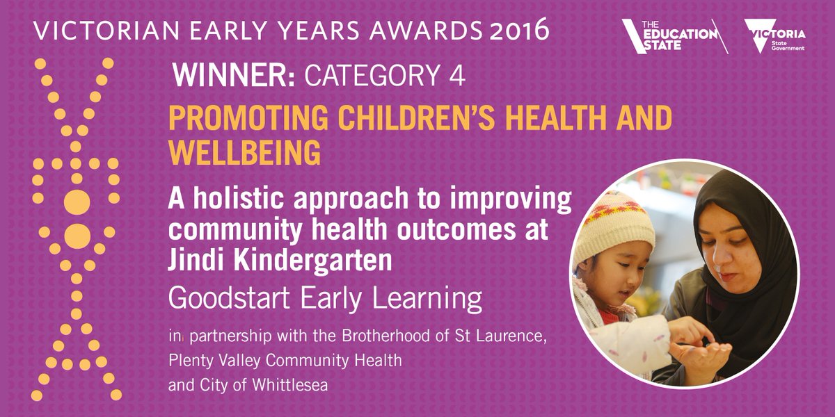 VicGovDE's tweet photo. Winner of the award for Promoting Children’s Health & Wellbeing: Goodstart Early Learning! #2016VEYA https://t.co/xAj5FJ9gwI