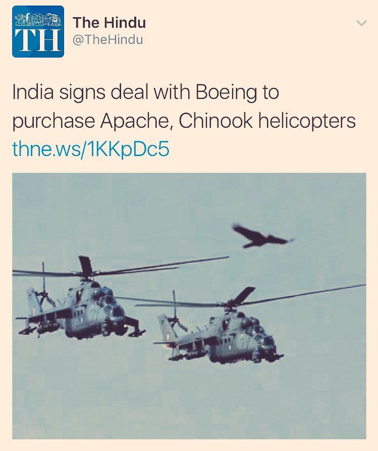 Hi  @TheHindu, this is late, but those aren't American-built Apaches, those are Russian-built IAF Mi-35s.