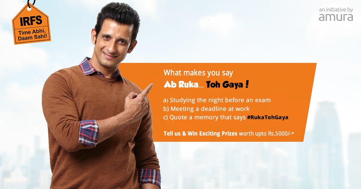 irfsindia's tweet photo. #ContestAlert Tweet a #moment which says "Ab #RukaTohGaya" #win exciting #prizes worth Rs.5000* #RT &amp; #Fav @IrfsIndia Pics can be added too! https://t.co/d9PSQXlhmk