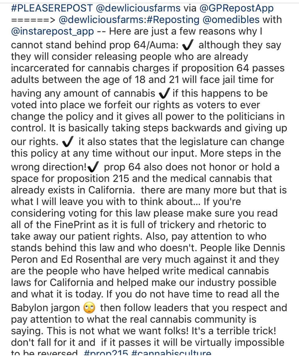 billyyy__'s tweet photo. Do your own research,  but take my word for it and please vote no on prop 64 https://t.co/MErkMxeYYz