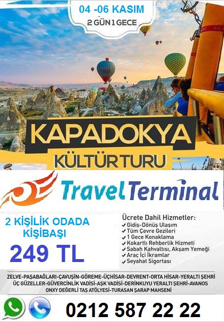 4 - 6 Kasım 2016 #kapadokya #haftasonu #tur Yerler tükenmek üzeredir. Kişibaşı 249 TL Rezervasyon 0212 587 22 22 travelterminal.net/kapadokya-haft…