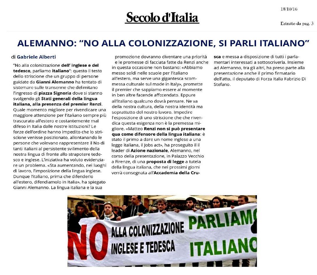 AlemannoTW's tweet photo. Continua la rassegna stampa su Firenze: Secolo d'Italia, Giornale d'Italia e Alto Adige #statigeneralilinguaitaliana https://t.co/lMAwSFi0EJ