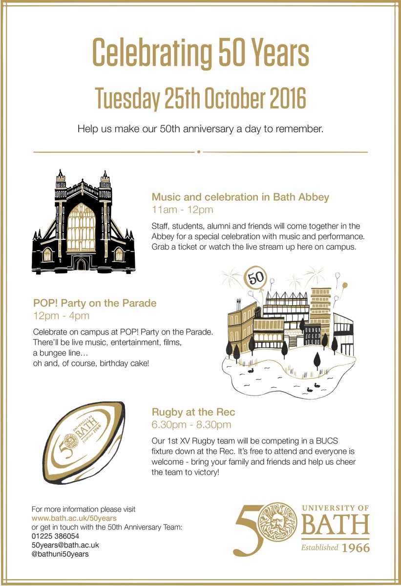 bathuni50years's tweet photo. 1 WEEK TO GO! Rugby, music, candyfloss, cake, bungee run, zip wire, films - we have a great day of celebrations planned!! #happybirthdaybath https://t.co/lPXIvS5YZb