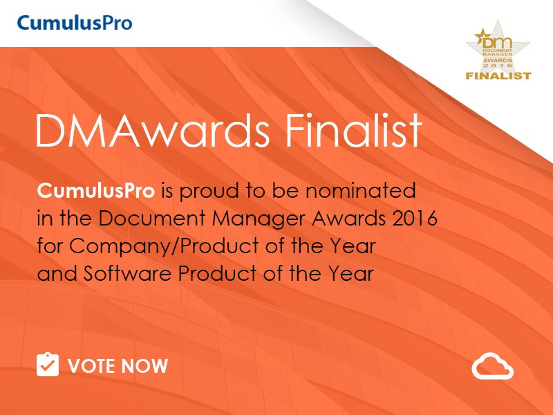 CumulusPro_com's tweet photo. CumulusPro is nominated in 6 categories and Project of the year in #DocumentManagerAwards. Have you voted yet?  https://t.co/s1DCgymwK9 https://t.co/zTwtxOthZT