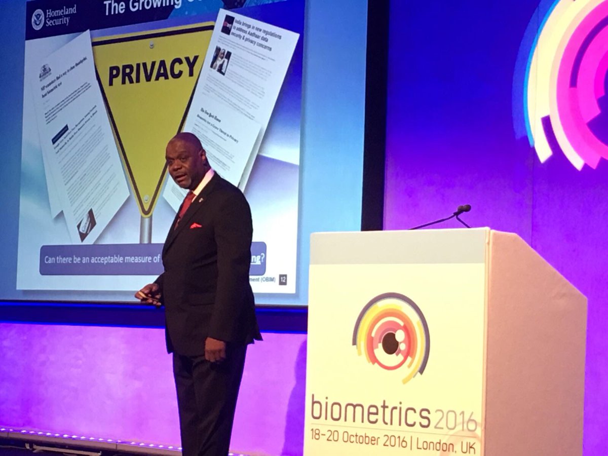 BiometricsInst's tweet photo. @biometricslive K Gantt DHS stressing importance of adressing privacy challenge. https://t.co/fDkyykpfh8