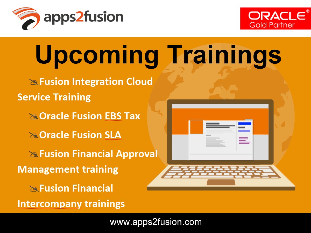 Apps2fusion's tweet image. Launching the latest Oracle Fusion Apps Training shortly.
Visit apps2fusion.com for updates:
#OracleFusionTraining