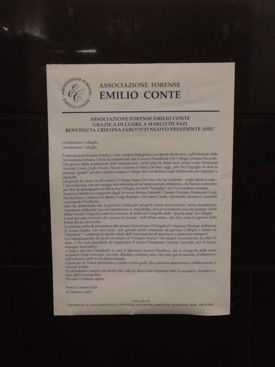 ASSOCIAZIONE FORENSE EMILIO CONTE <a href="/AssEConte/">Associazione EConte</a> NUOVO DIRETTIVO <a href="/69cristina/">Cristina Fasciotti</a> <a href="/AvvCNicolais/">Claudio Nicolais</a> <a href="/EmanueleCurti/">Emanuele Curti</a> <a href="/serena_pal/">serena palombi</a> <a href="/leonardov80/">leonardo vecchione</a> <a href="/liviarossi1/">livia rossi</a>