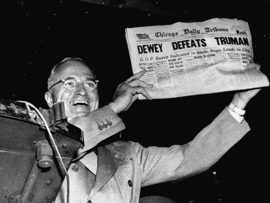 FiveThirtyEight's tweet image. Clinton-Trump probably won’t be the next ‘Dewey defeats Truman’: 53eig.ht/2dxGBEz