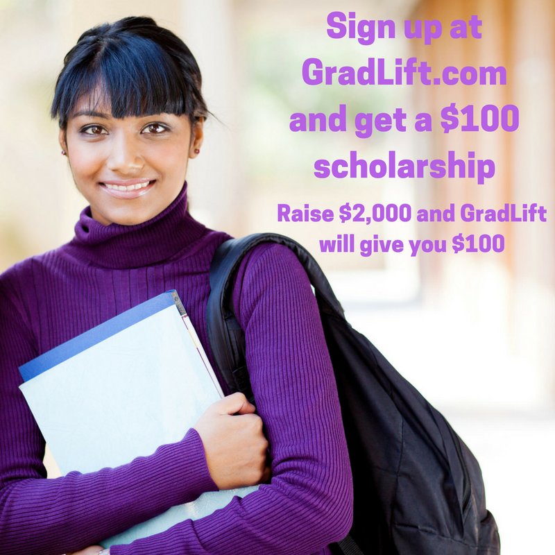 GradLift's tweet image. Sign up at GradLift.com, get $100 scholarship &amp;gt;&amp;gt;&amp;gt; Raise $2,000 and GradLift will give you $100!