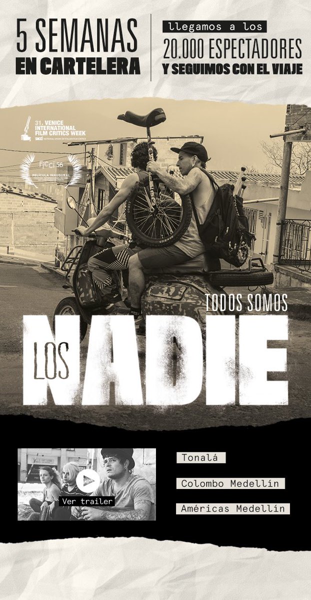 ¡5 semanas en carteleras de <a href="/PeliLosNadie/">Película Los Nadie</a> y más 20 mil espectadores! Un proyecto del agremiado <a href="/ClapStudios/">Clap Studios</a>.