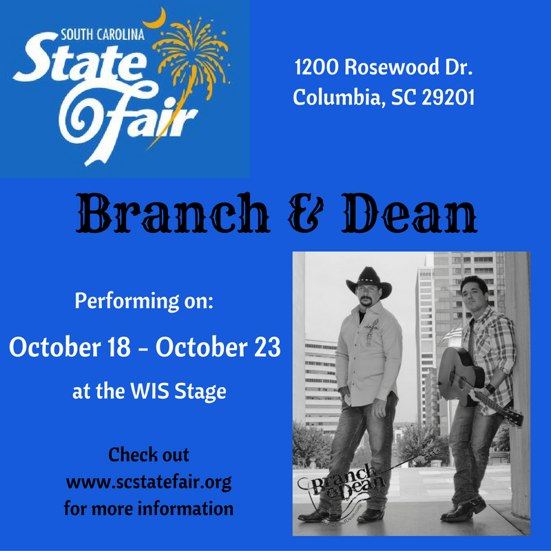 BranchandDean's tweet photo. Ready for a busy week at @SCStateFair! We have 12 shows starting tonight&amp;would love to see you there! Tickets https://t.co/eIXW9BQOwH #music https://t.co/fG8rVuako4