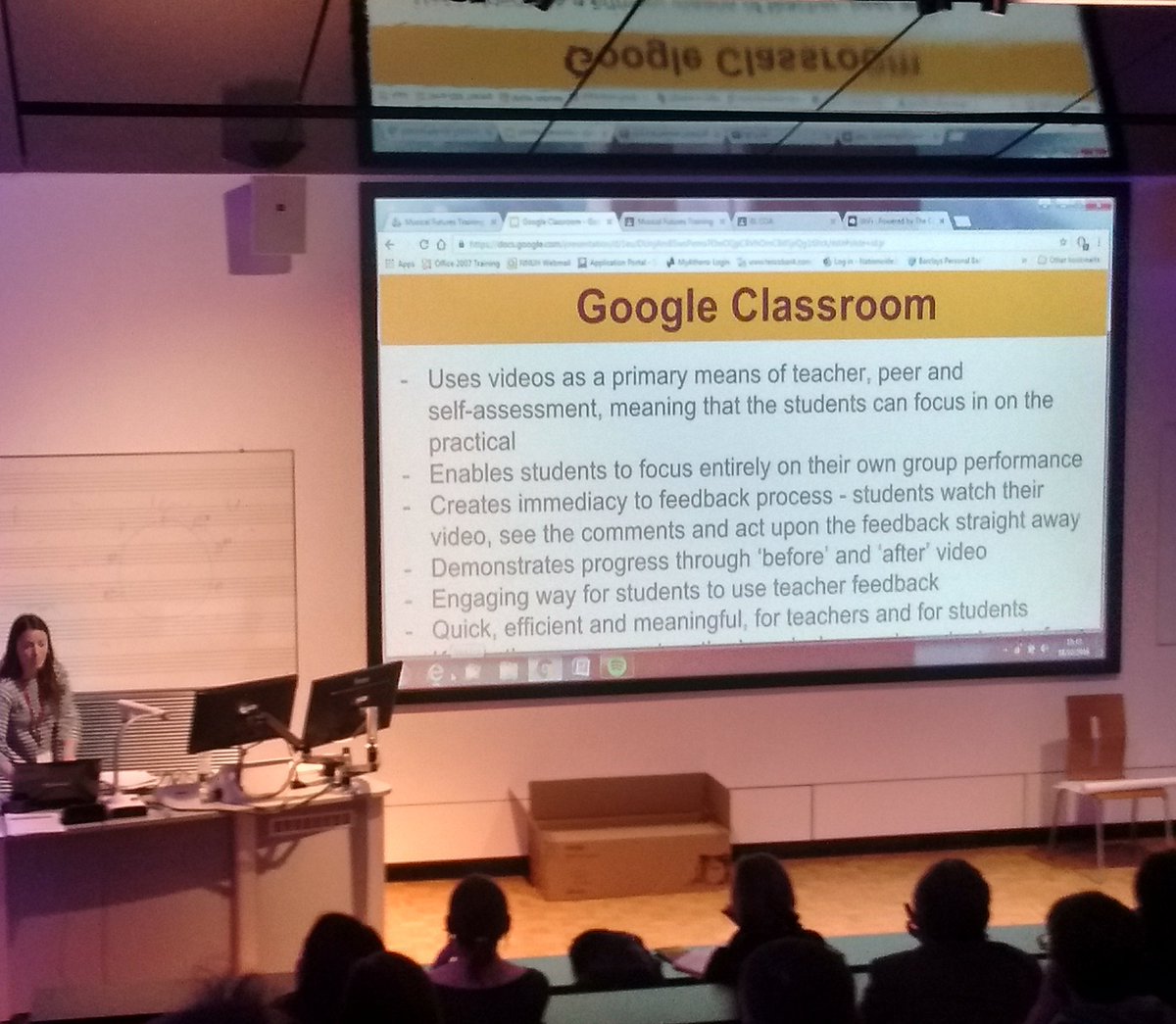 Amy Coombe presents her innovative approach to music teaching #googleclassroom #mlr2016 #teched  @coombeland @ClaptonGA