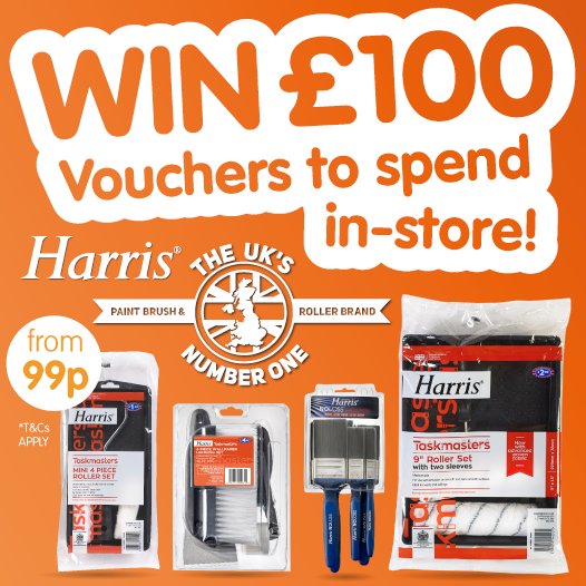 bmstores's tweet photo. #Competition FLW &amp; RT to #WIN £100 worth of B&amp;M vouchers for 1 lucky winner courtesy of @Harrisbrushes Comp closes midnight 25/10/16 #Winit https://t.co/RNp0CXyDws