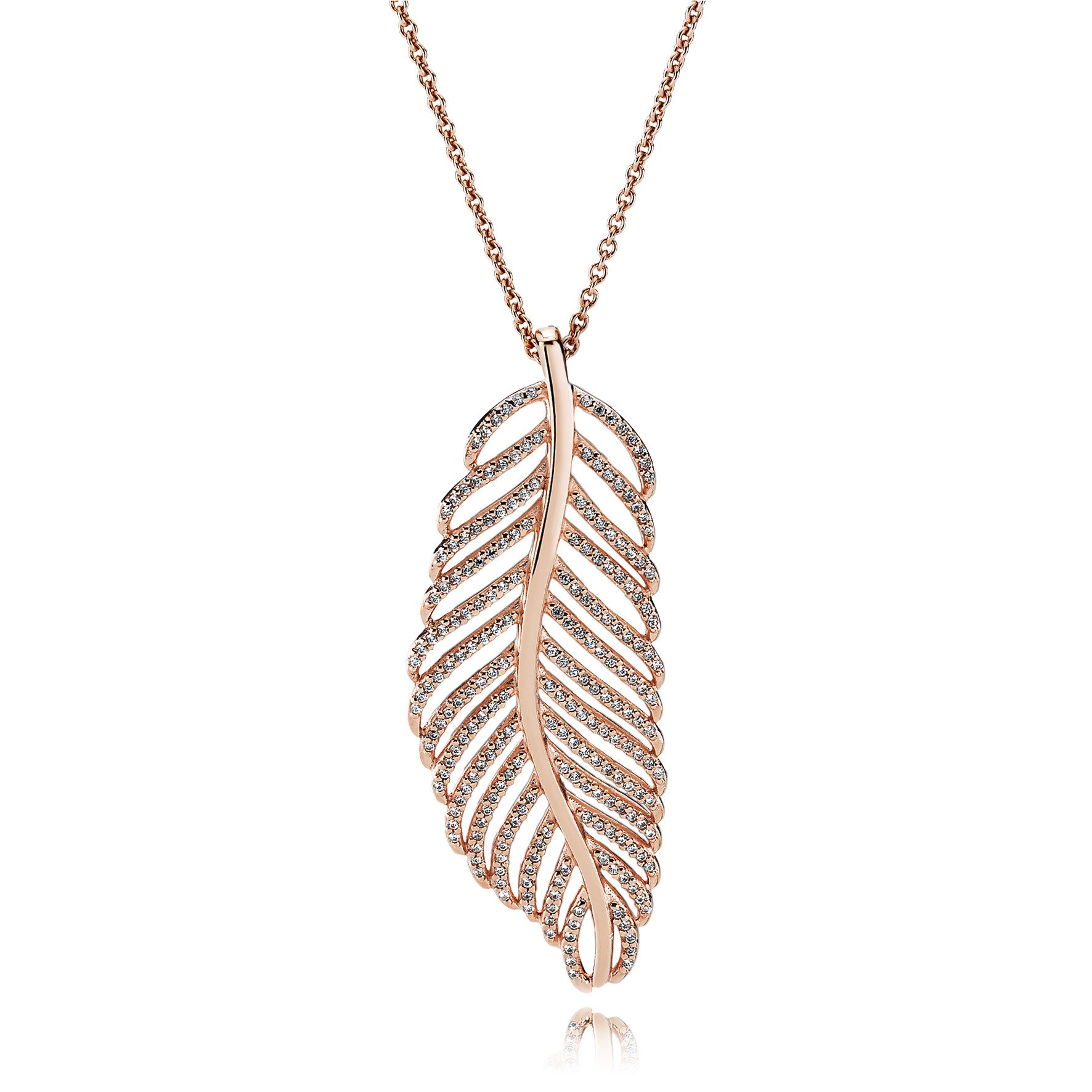 Rose gold feather shop necklace pandora