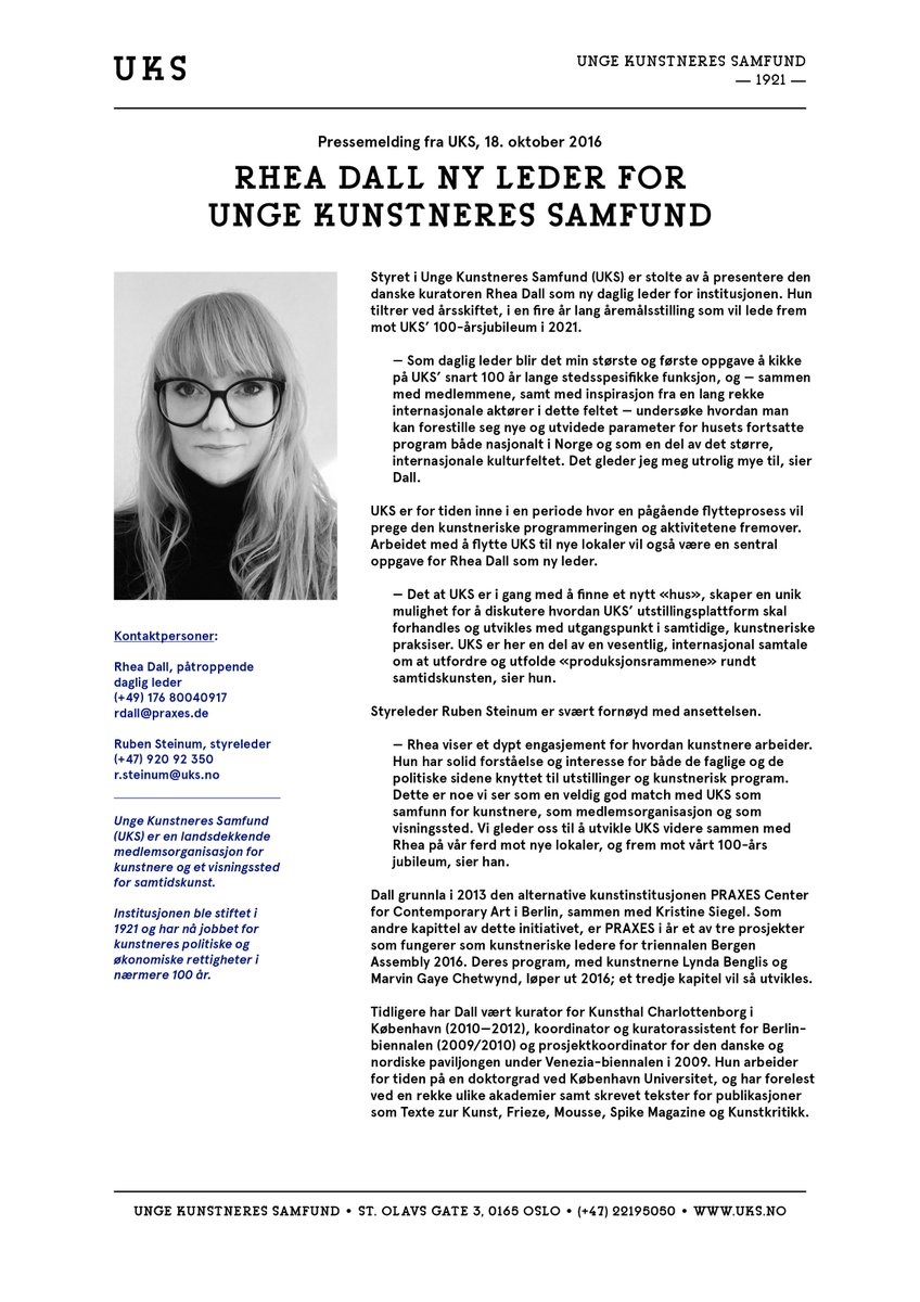 Rhea Dall ny leder i UKS! Full pressemelding her: tinyurl.com/gmlbtpv