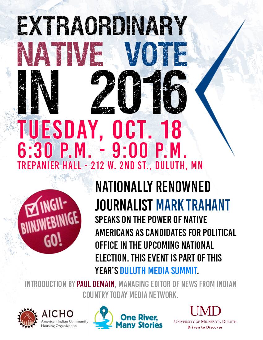 jem2998's tweet photo. Tonite! Journo &amp; @myUND Prof @TrahantReports #DuluthMediaSummit
Trepanier Hall | 211 W. 2nd St. #Election2016 #NativeVote
PlsRT @visitduluth https://t.co/dqNgJt6pLa