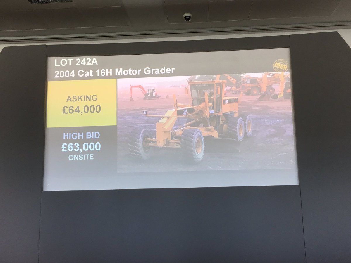 DiggerManBlog's tweet photo. Cat 16H motor grader goes for great price to a present bidder! @IronPlanetEU @FinningNews #IPRockingham https://t.co/m0zHb3RvYu