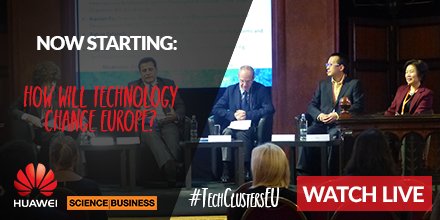 HuaweiEU's tweet photo. What's the view of experts about the future of #technology in #Europe? Follow live: https://t.co/YDlhiZLqer. #TechClustersEU https://t.co/F2DztmW6rU