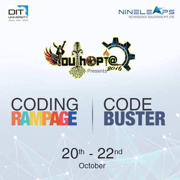 nineleaps's tweet photo. @nineleaps is glad to be the co-sponsor of the #Technowave #Youthopia'16 Festival by @dit_university. Happy coding! https://t.co/CBZ2CBioKU