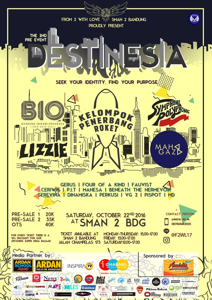 newsputihabu's tweet photo. SMAN 2 Bandung proudly presents : Pre Event 2 F2WL 2017 "DESTINESIA" Get prepared for the awesomeness ! info ig : @F2WL2017 https://t.co/hMkl5oYqqm