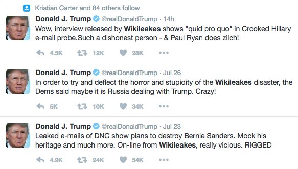 laurenonline's tweet photo. Donald Trump doesn't know how to spell WikiLeaks: https://t.co/PExJDiUilX #NewzUCanUse https://t.co/FXGjQ0SQXG