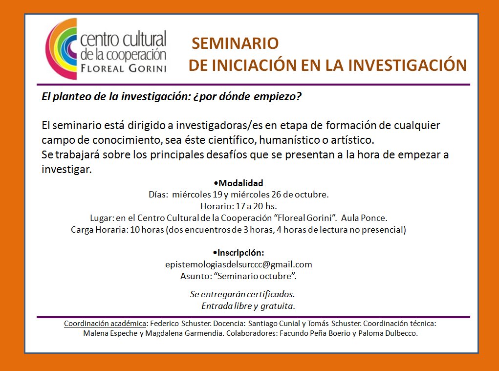 epistemCCC's tweet photo. Recuerden que mañana miércoles arrancamos con el Seminario de Iniciación en la Investigación en el @agendaccc. Los esperamos! https://t.co/GbEhWYorRC
