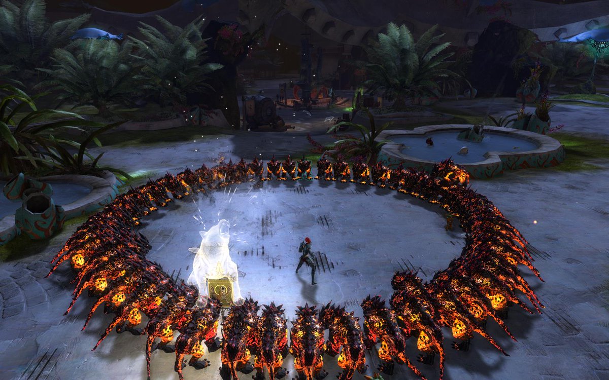 GuildWars2_DE's tweet photo. Heute Abend wird es schaurig in #GW2! Der verrückte König wirft seinen Schatten voraus! Erlebt ein wenig Schabernack mit den Entwicklern.^RD https://t.co/2anPxwVEMm
