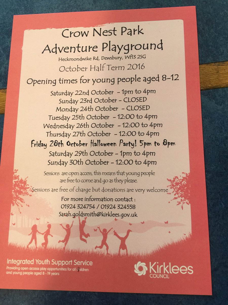 Adventure playground is open over #half term on. Open everyday expect Sunday and Monday.