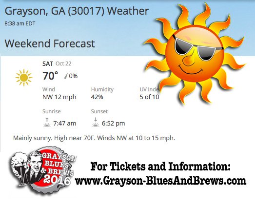 We've ordered up a perfect day for the 2016 Blues &amp; Brews! Get your tickets before they're gone! grayson-bluesandbrews.com <a href="/GetIntoGrayson/">City of Grayson</a>