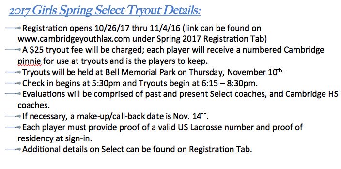 CambridgeYL's tweet photo. Girls Select Tryout Details ... see website for more details. #AIATT #CYL #SelectTryouts https://t.co/L9wcQlAGGM