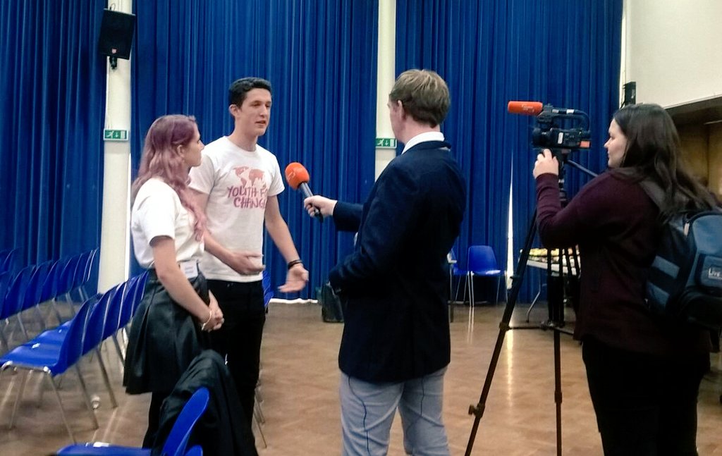 YouthForChange's tweet image. Our own @gemunday and @DanielPicheH interviewed for @LondonLive at our national schools conference 🎥 #traintoprotect