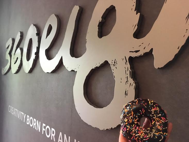 360eight's tweet image. Dunkin' Donuts happening right now in the #360eight office, YUM! 🍩🍩🍩