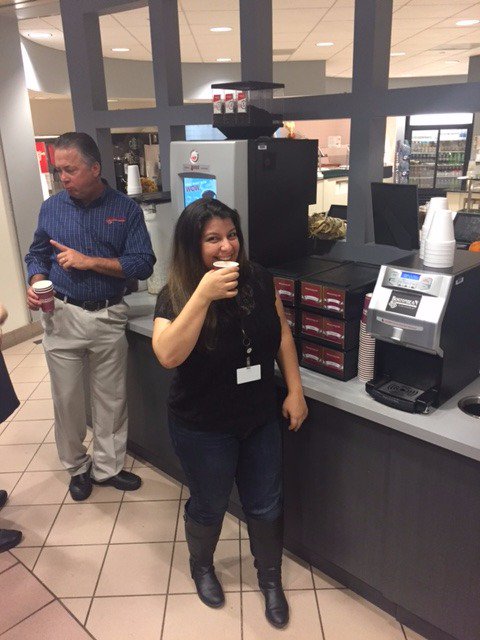 ErinMaryD's tweet photo. My teammate testing out #coffee for the new office in #Lowell. #bostonbean #myworkinspired #java https://t.co/73K2PMsfa0