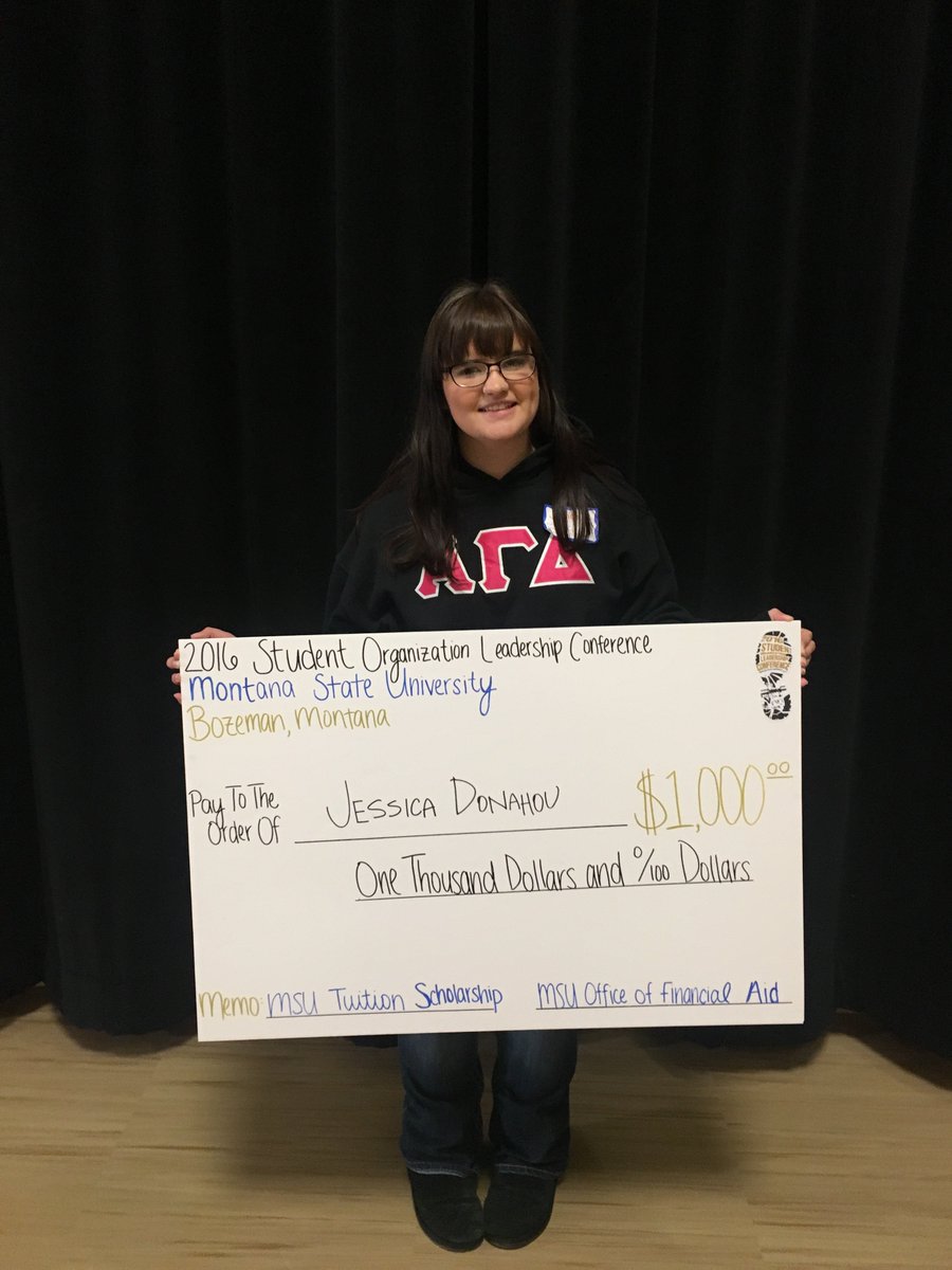 AlphaGam_MSU's tweet photo. At the Student Organization Leadership Conference, our sister, Jessica, won the tuition scholarship! Congrats Jess! https://t.co/tLCqyMlqKA