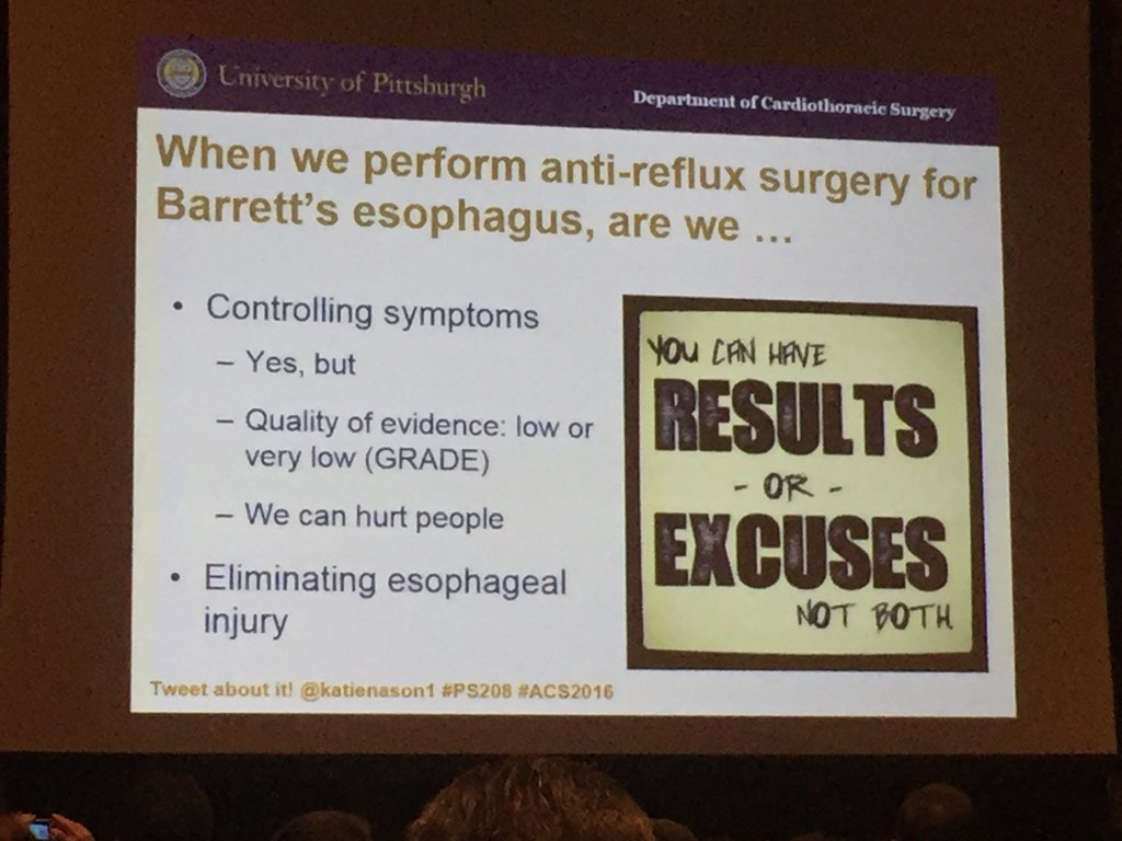 rogerhkim's tweet photo. @KatieSNason1 summary slide on data for antireflux surgery outcomes #ACS2016 #ACSCC16 #PS208 https://t.co/oMYuL3Zcse