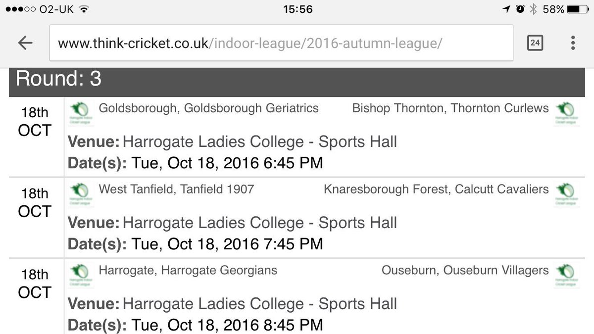HG Indoor Cricket (@hgindoorcricket) on Twitter photo Tonight's games 18:45 @GboroCC v <a href="/ThorntonCurlews/">Bishop Thornton CC</a> 19:45 <a href="/WTCC1907/">West Tanfield CC</a> v <a href="/KboroForestCC/">Knaresborough Forest Cricket Club</a> 20:45 <a href="/HarrogateCC/">Harrogate CC</a> v <a href="/OuseburnCC/">Ouseburn CC</a> think-cricket.co.uk/indoor-league/… Tonight's games 18:45 @GboroCC v <a href="/ThorntonCurlews/">Bishop Thornton CC</a> 19:45 <a href="/WTCC1907/">West Tanfield CC</a> v <a href="/KboroForestCC/">Knaresborough Forest Cricket Club</a> 20:45 <a href="/HarrogateCC/">Harrogate CC</a> v <a href="/OuseburnCC/">Ouseburn CC</a> think-cricket.co.uk/indoor-league/…
